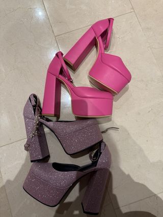 Pack tacones rosa y plateado