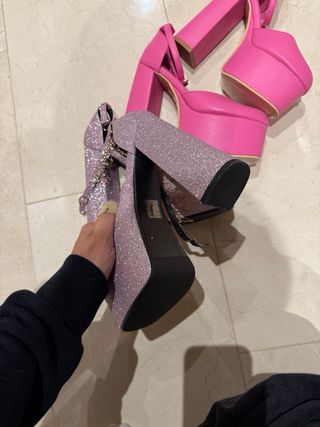 Pack tacones rosa y plateado