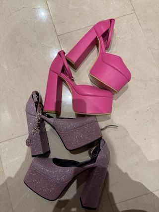 Pack tacones rosa y plateado