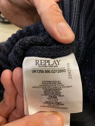 Replay Cardigan Blu Zip Taglia XL cappuccio