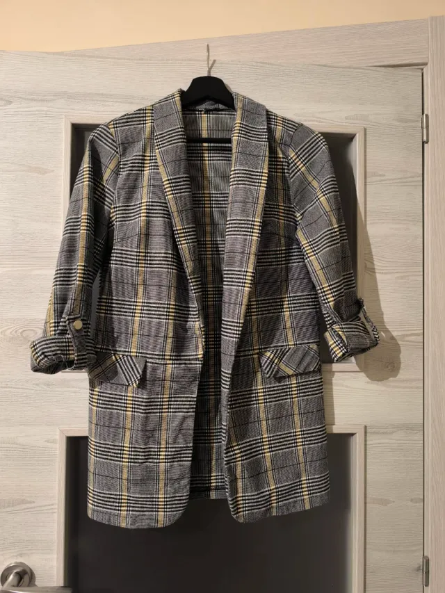 Americana blazer cuadros gris y amarillo