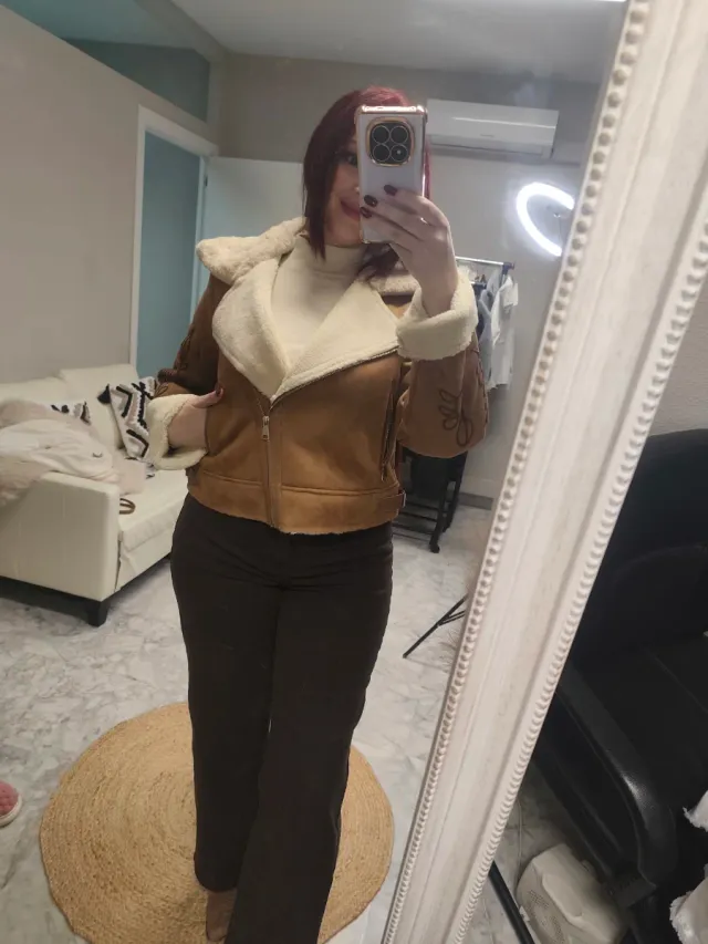 Chaqueta Camel Antelina Borrego Bordada