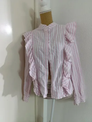 Blusa Rayas Rosas y Blancas Volantes