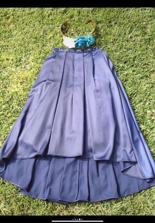 Falda de raso ceremonia color azul noche