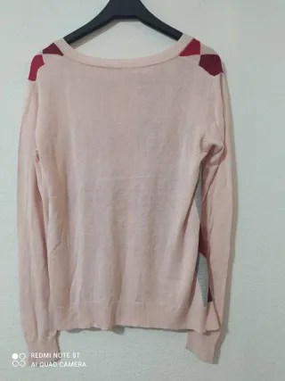 Cárdigan Taleyo Rombo Rojo y Rosa