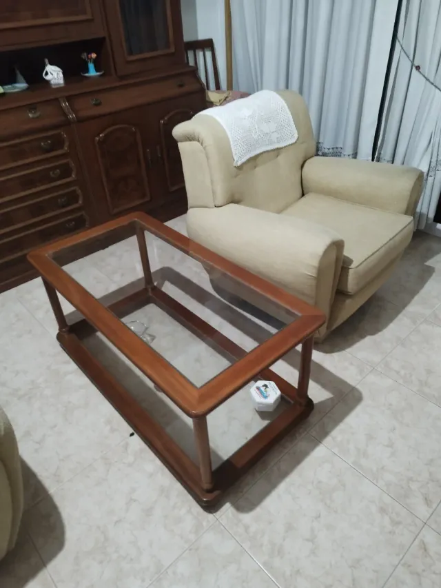 Mesa de centro nogal marrón cristal