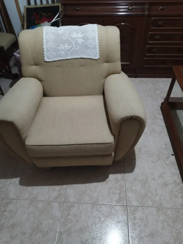2 sillones y sofá tela beige/marrón