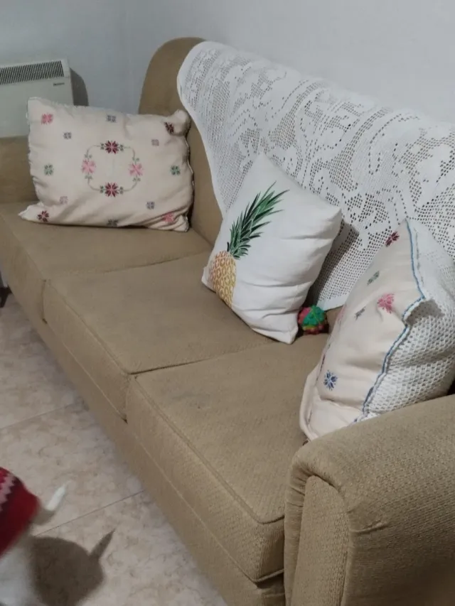 2 sillones y sofá tela beige/marrón