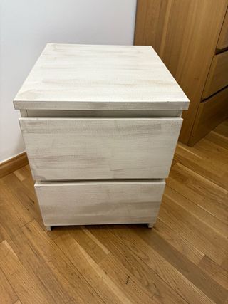 Mesita de noche de madera beige/blanca 2 cajones