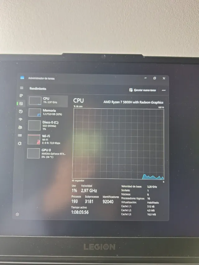 Portátil Gaming Lenovo Legion5 Ryzen 7 5800H 3060