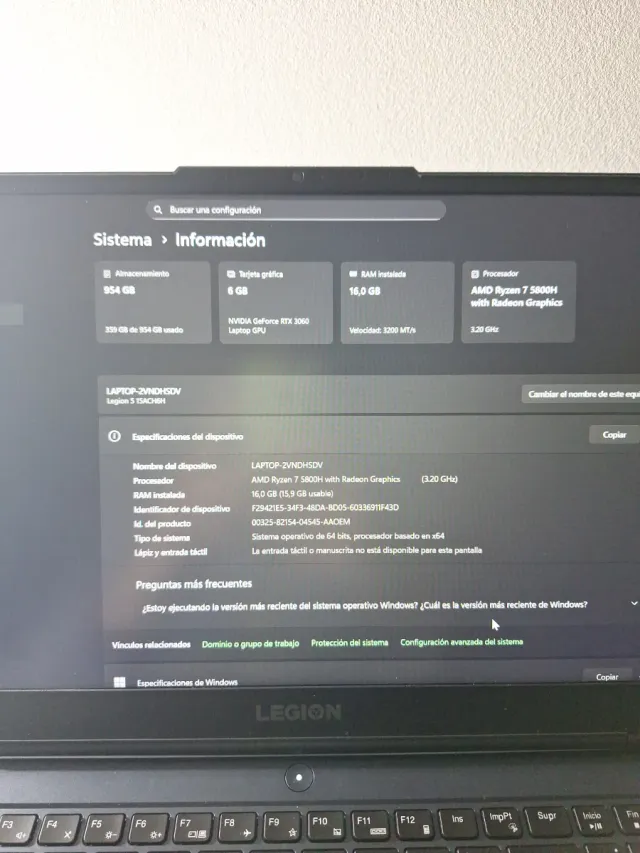 Portátil Gaming Lenovo Legion5 Ryzen 7 5800H 3060