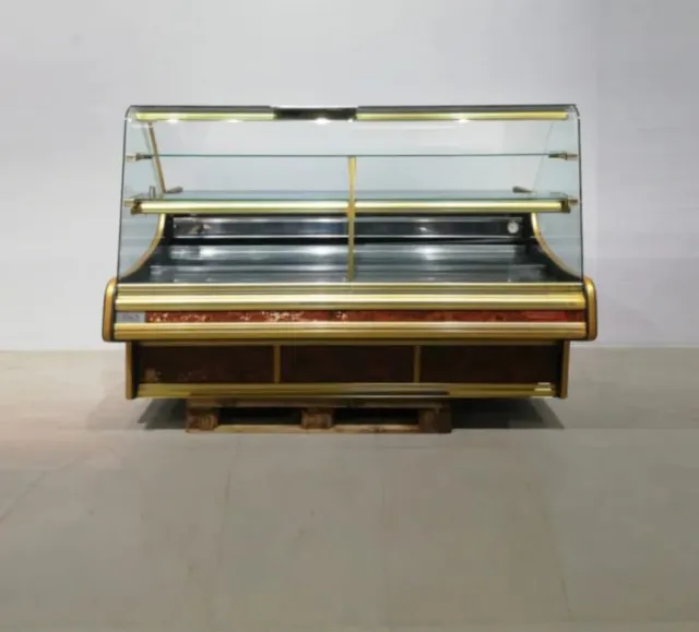 Vetrina espositiva dorata e trasparente