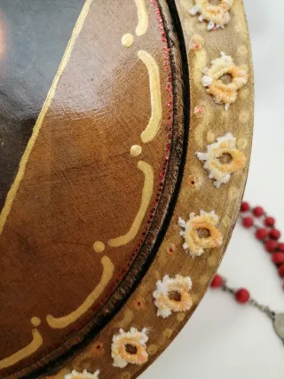 Decoupage tondo legno Madonna Bambino Oggettistica