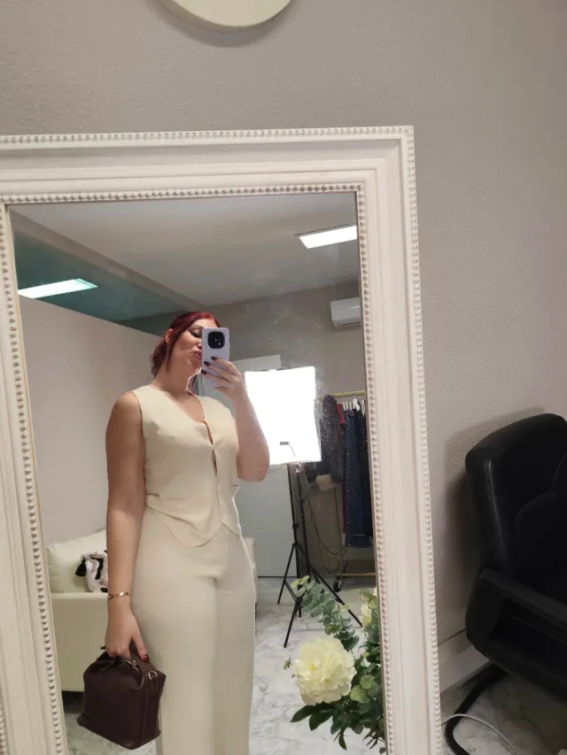 Conjunto 3 piezas punto color crema