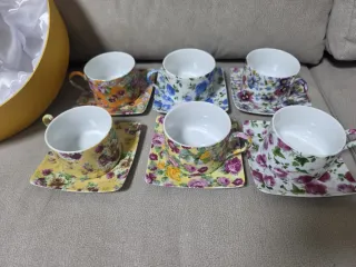 Juego 6 Tazas Porcelana Flores