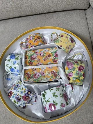 Juego 6 Tazas Porcelana Flores