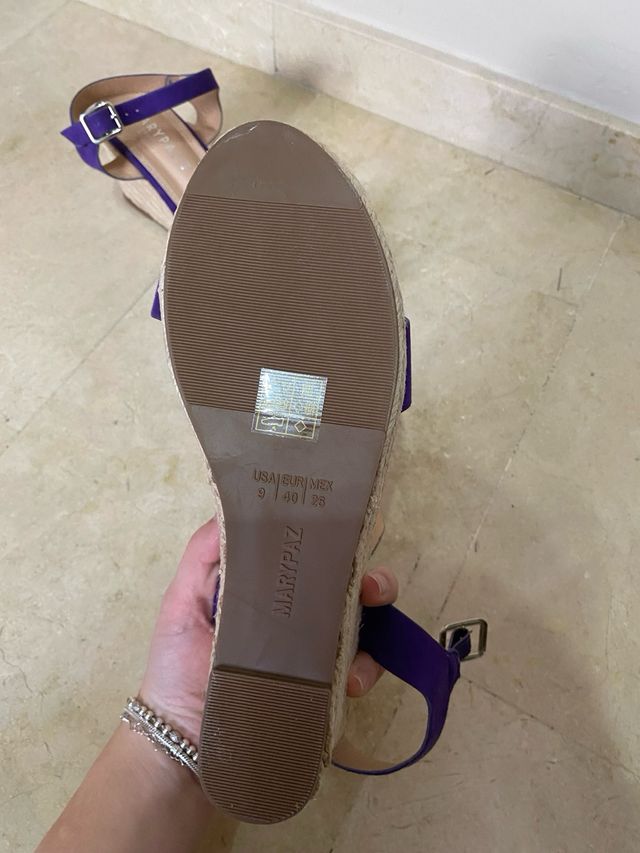 Sandalias Marypaz Ante Morado Cuña Esparto Talla40
