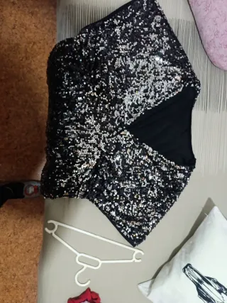 Vestido fiesta lentejuelas negro y plata