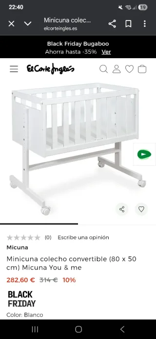 Minicuna colecho blanca con ruedas