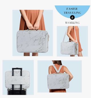 Maletín de maquillaje blanco y dorado