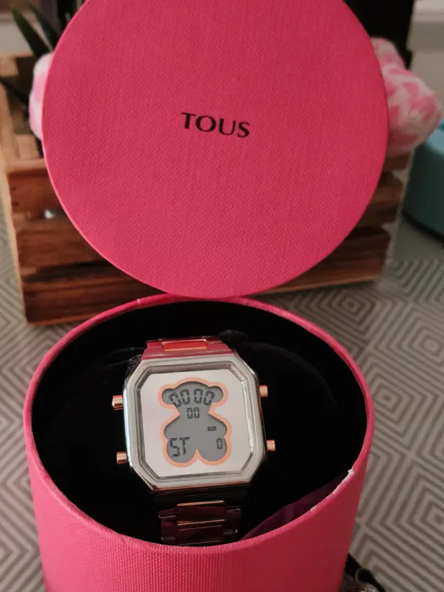 Reloj Tous Digital Oso Plata y Oro Rosado.