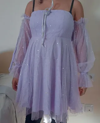 Vestido fiesta morado lentejuelas talla S