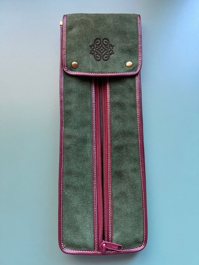 Corbatero vintage ante verde y morado