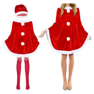 Traje Navidad Poncho, Gorro y Medias Mujer Adulta