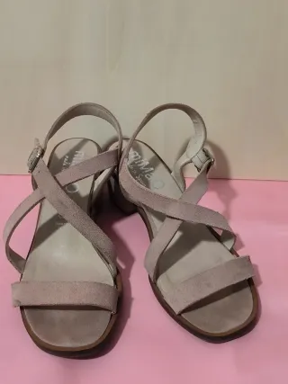 Sandalias tacón ante rosa palo