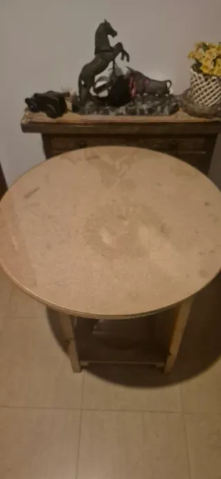 Mesa auxiliar madera y cristal