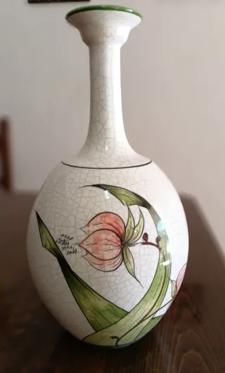 Jarrón de Manises Cerámica Blanco y Verde