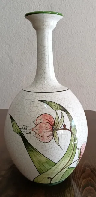 Jarrón de Manises Cerámica Blanco y Verde