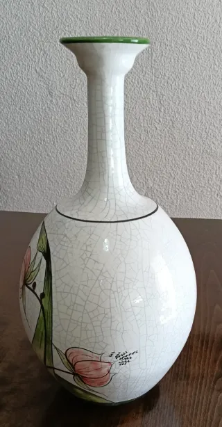 Jarrón de Manises Cerámica Blanco y Verde