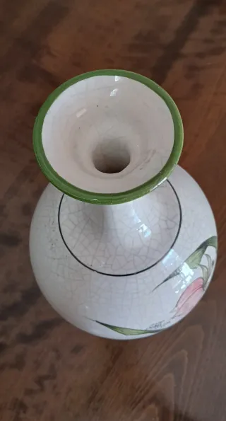 Jarrón de Manises Cerámica Blanco y Verde