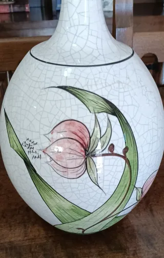 Jarrón de Manises Cerámica Blanco y Verde