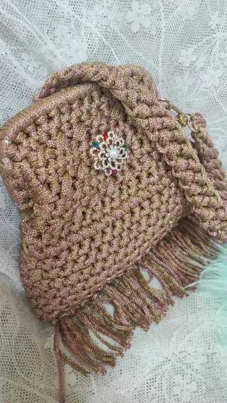 Pochette fatta a mano marrone e oro