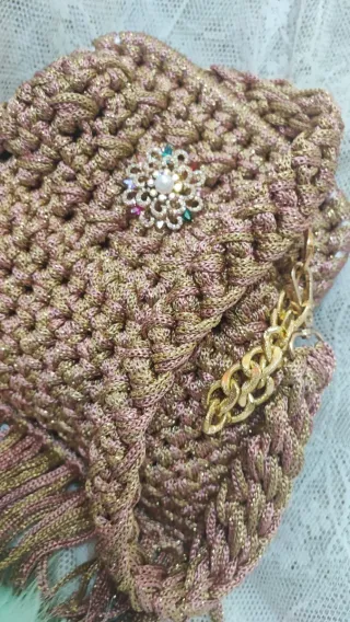 Pochette fatta a mano marrone e oro