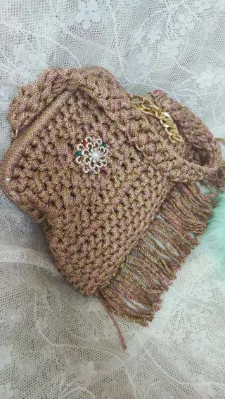 Pochette fatta a mano marrone e oro