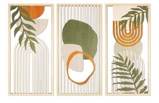 Set di 3 quadri moderni in legno astratti