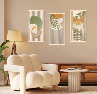 Set di 3 quadri moderni in legno astratti