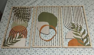 Set di 3 quadri moderni in legno astratti