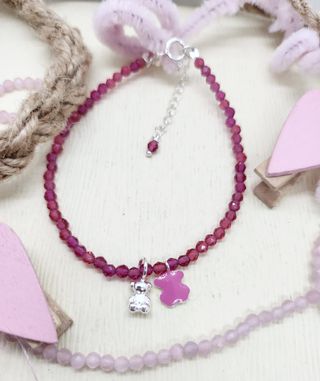 Pulsera cristales rosa y plata con ositos