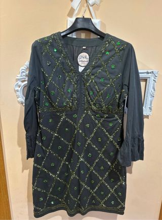 Vestido Almatrichi abalorios verde oliva. L