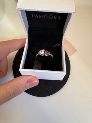 Anillo plateado  Corazón Doble Rosa y Brillantes