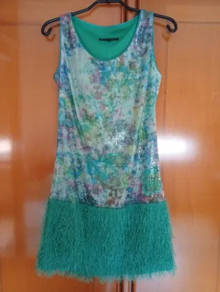 Vestido fiesta lentejuelas y flecos
