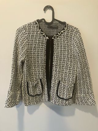 Cárdigan tweed perlas negro y blanco