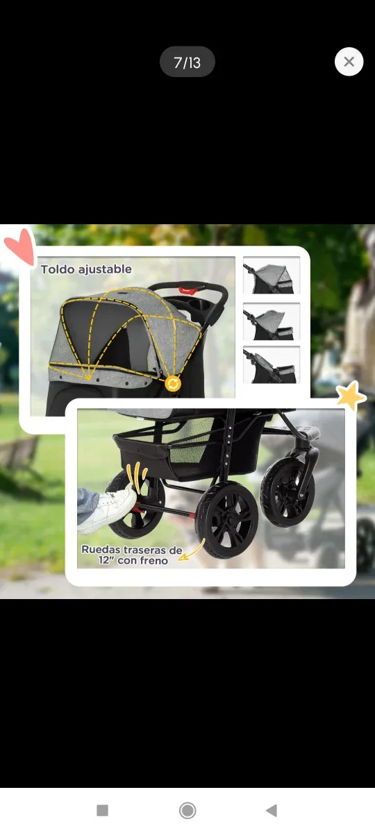 Carrito para perros negro y gris