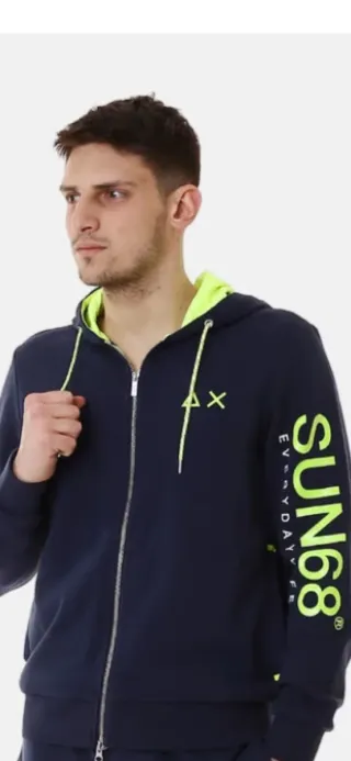 Sudadera SUN68 Azul con Capucha y Cremallera