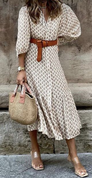 Vestido estampado beige clon de Marieth