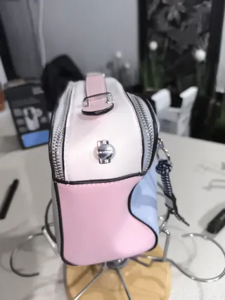 Bolso Cartera Gris y Rosa
